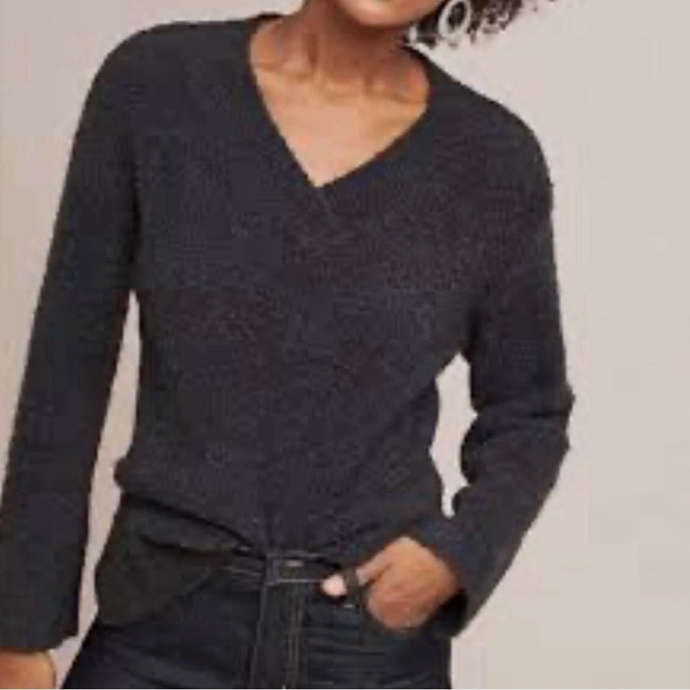 Anthropologie Alpaca Merino Wool V Neck Oversized Sweater Dark Brown